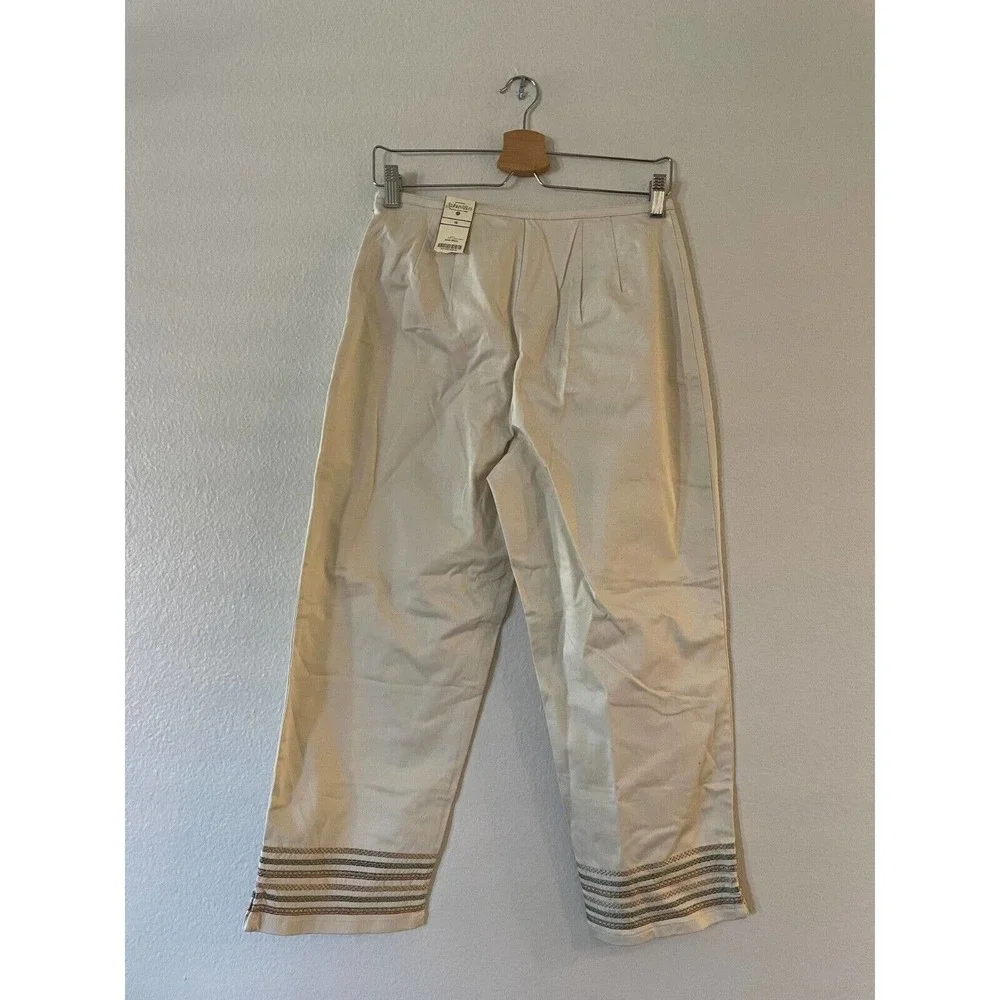 St John's Bay Size 10 Women Embroidered Capri Pants High Rise Side Zip Beige NWT